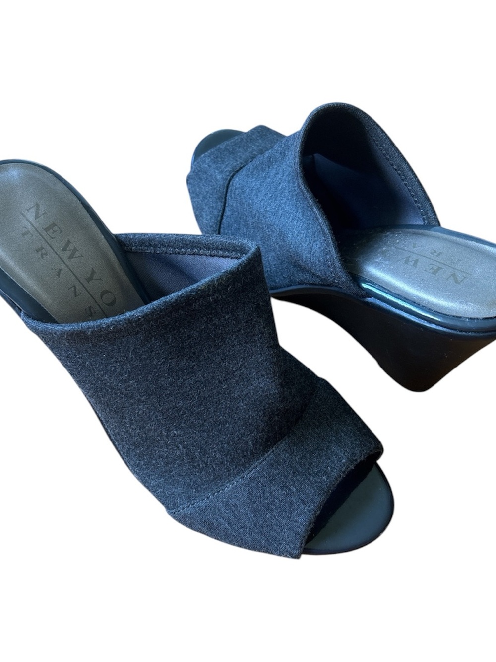NEW YORK TRANSIT Black Wedge Slide Sandals
